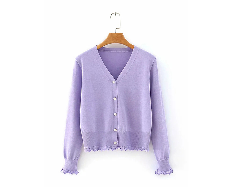 Fashion Purple Button V-neck Cardigan Sweater,Sweater