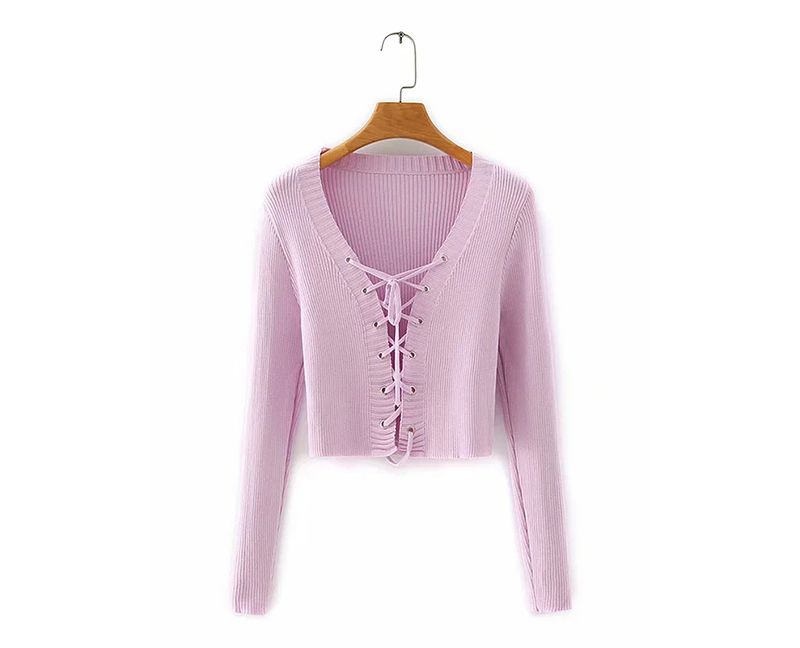 Fashion White Breathable Lace Up Long Sleeve Sweater,Sweater