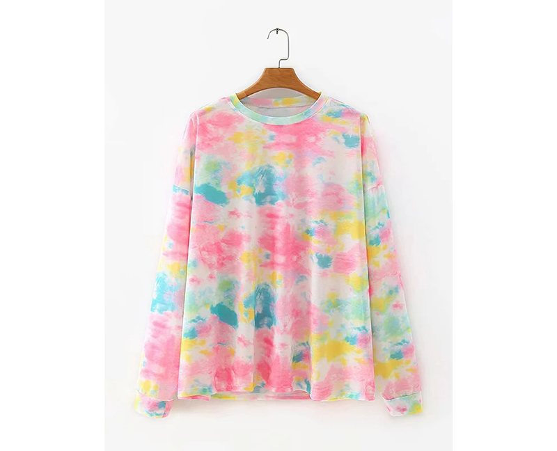 Fashion Pink Tie-dye Loose Long-sleeved Sweater,Tank Tops & Camis