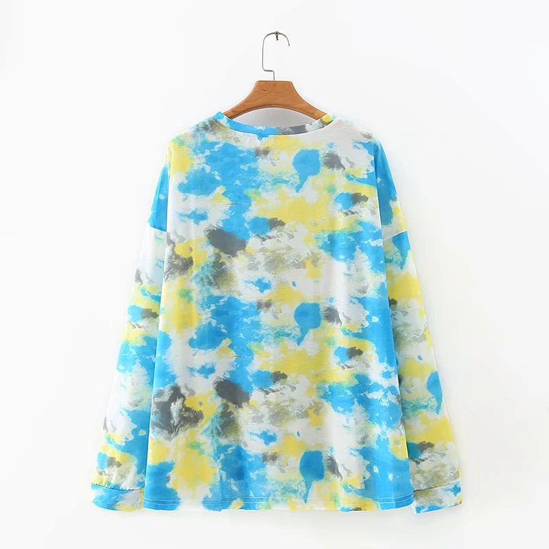 Fashion Blue Tie-dye Loose Long-sleeved Sweater,Tank Tops & Camis