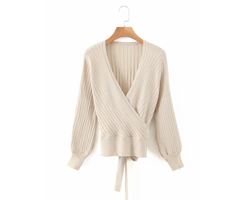 Fashion White Kimono V-neck Lace Up Long Sleeve Sweater,Sweater