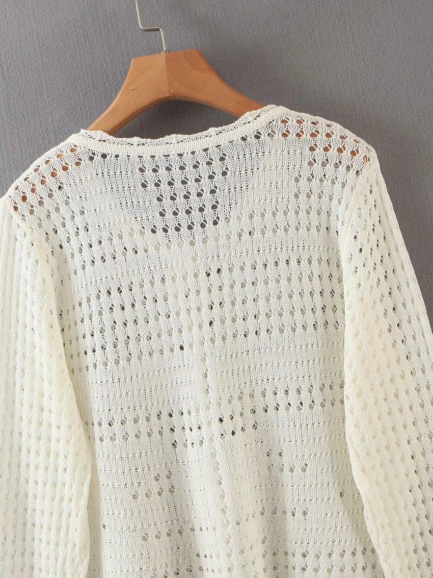 Fashion White Hollow Button Cardigan Sweater,Sweater