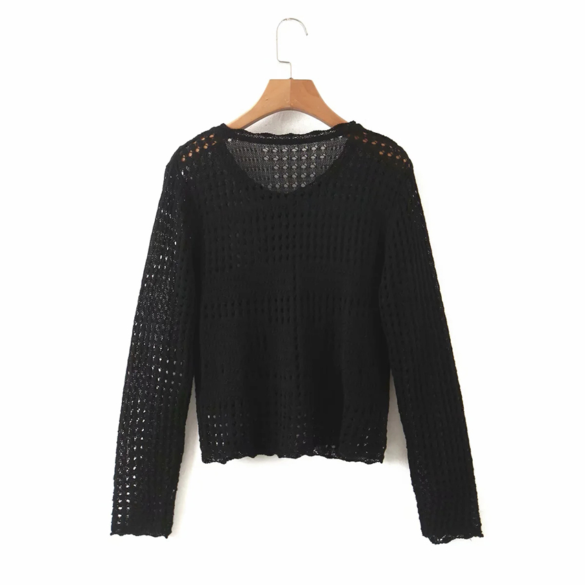 Fashion Black Hollow Button Cardigan Sweater,Sweater