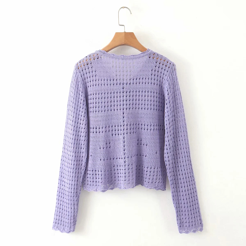 Fashion Purple Hollow Button Cardigan Sweater,Sweater