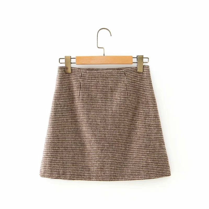 Fashion Check Wool Plaid Button Skirt,Skirts