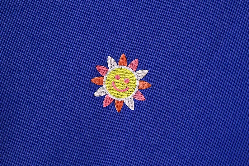 Fashion Blue Sun Flower Embroidered Round Neck T-shirt,Tank Tops & Camis