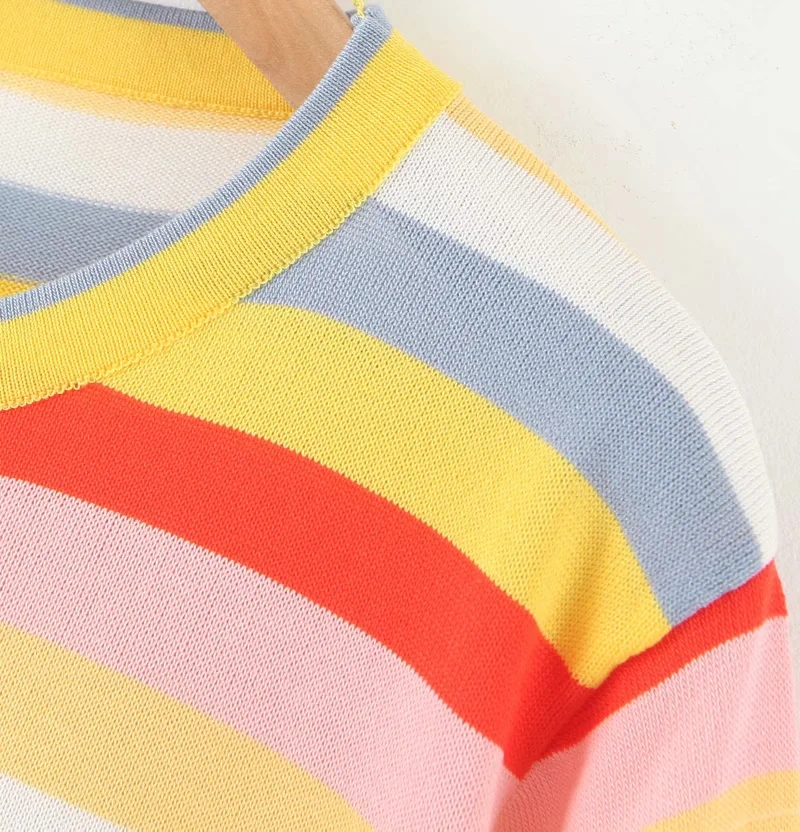 Fashion Color Color-striped Embroidery Short Sleeve Top,Tank Tops & Camis