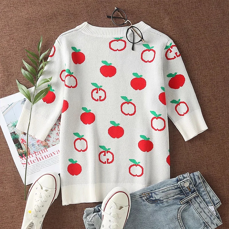 Fashion Pink Apple Pattern Sleeves Top,Tank Tops & Camis