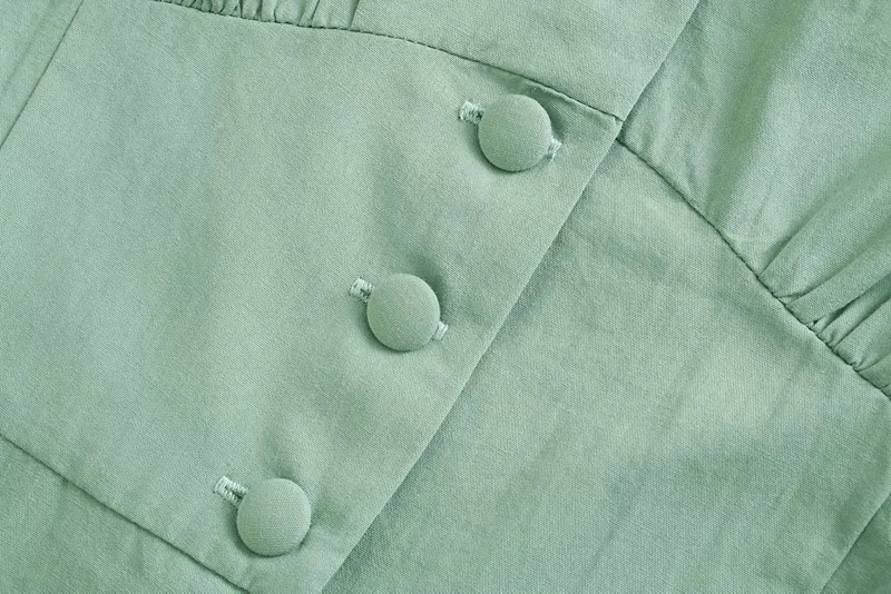 Fashion Green Square Collar Puff Sleeve Loose Shirt,Tank Tops & Camis