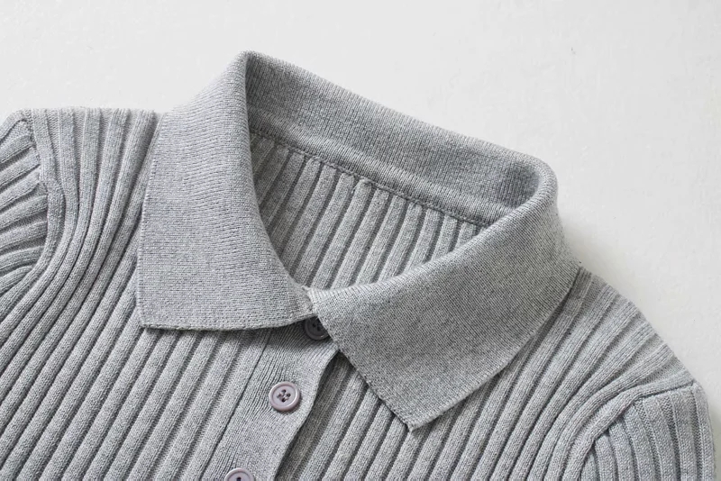 Fashion Gray Polo Collar Short Sweater,Tank Tops & Camis
