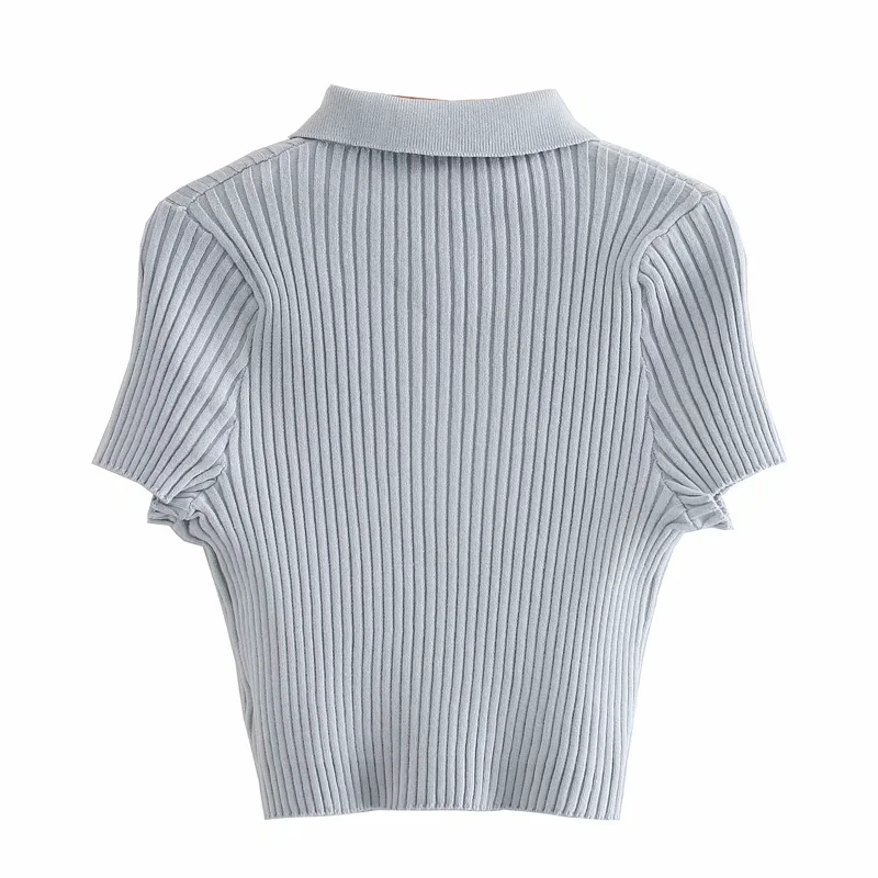 Fashion White Polo Collar Short Sweater,Tank Tops & Camis