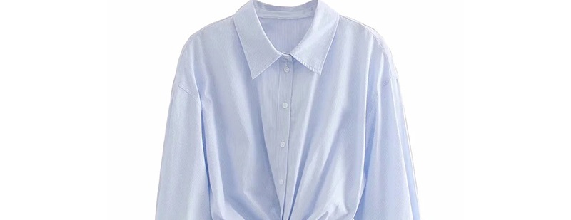 Fashion Blue High Waist Knotted Long Sleeve Shirt,Tank Tops & Camis