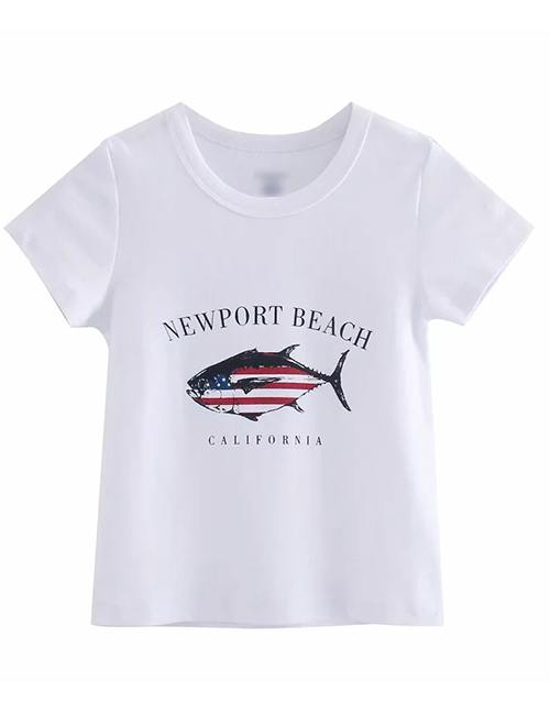Fashion White Flag Shark Print T-shirt,Tank Tops & Camis