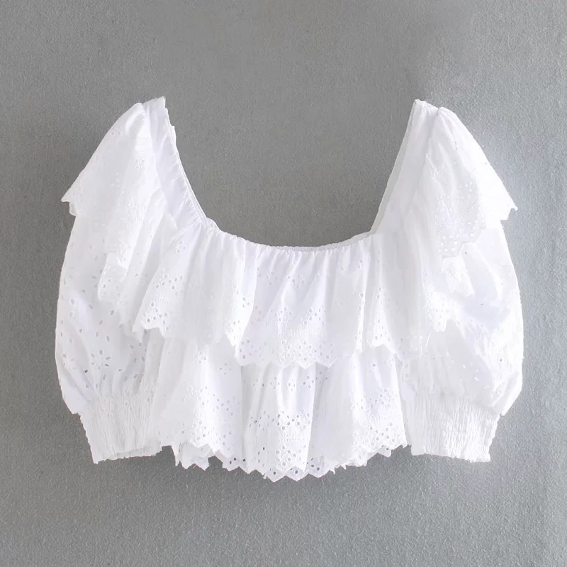 Fashion White Openwork Embroidered Top,Tank Tops & Camis