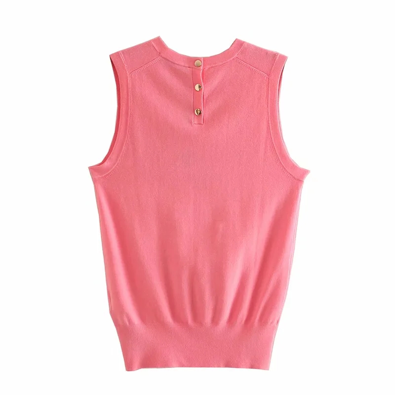 Fashion Pink Buttoned Knit Top,Tank Tops & Camis