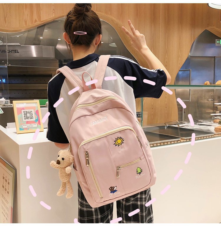 Fashion Blue Send Bear Pendant Embroidered Cartoon Backpack,Backpack