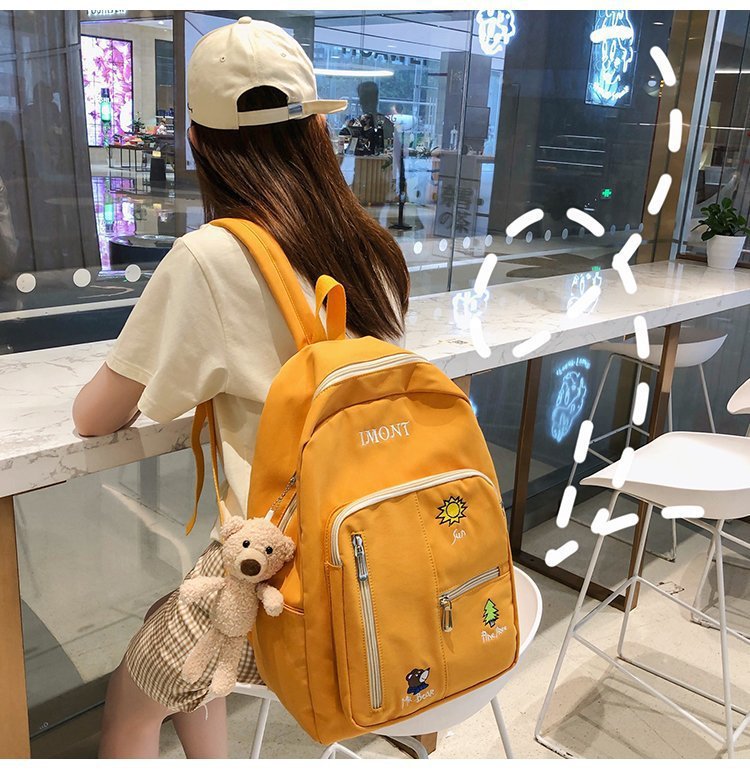 Fashion Yellow Send Bear Pendant Embroidered Cartoon Backpack,Backpack