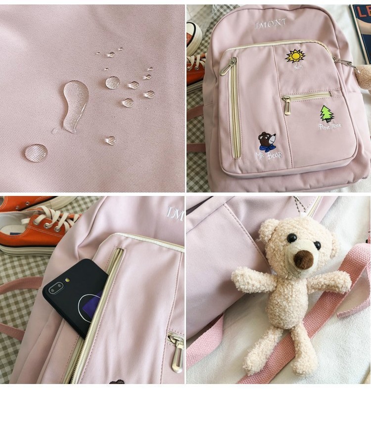 Fashion Pink To Send Bear Pendant Embroidered Cartoon Backpack,Backpack