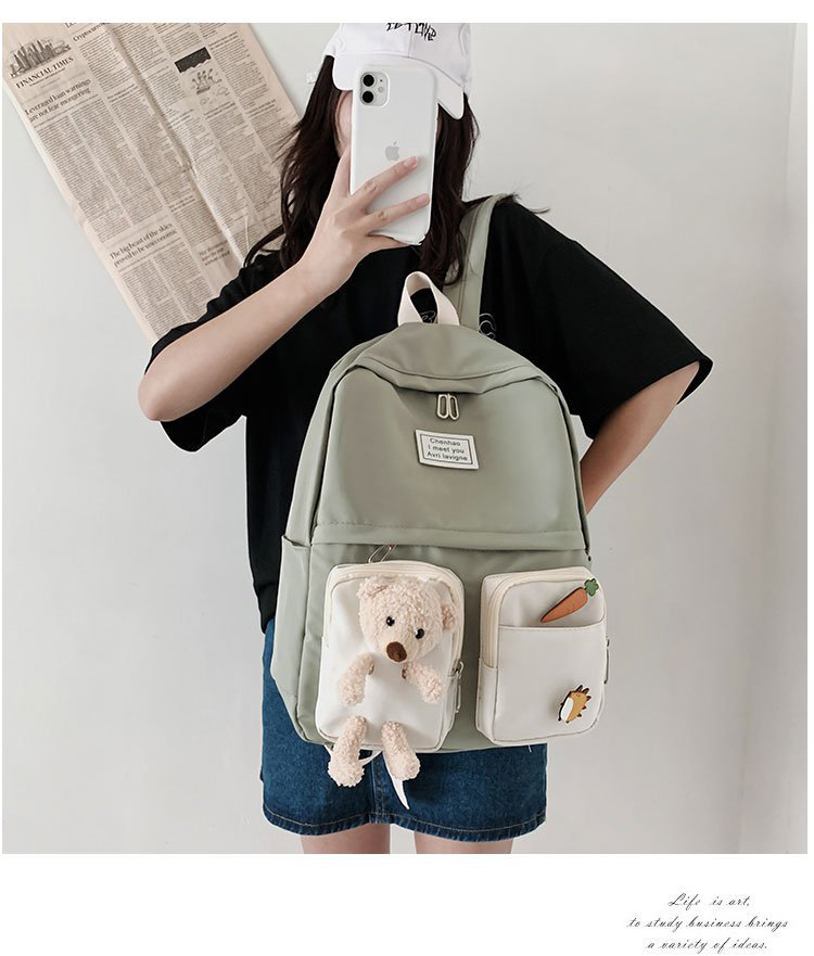 Fashion Green Send Badge Plush Bear Carrot Backpack,Backpack
