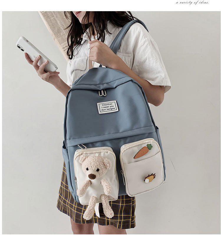 Fashion Blue Send Badge Plush Bear Carrot Backpack,Backpack
