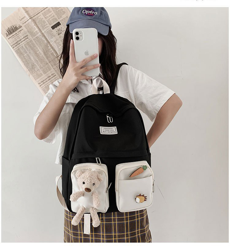 Fashion Black Send Badge Plush Bear Carrot Backpack,Backpack