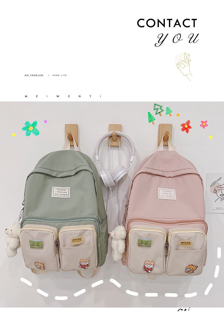 Fashion Green Bear Bear Canvas Backpack,Backpack