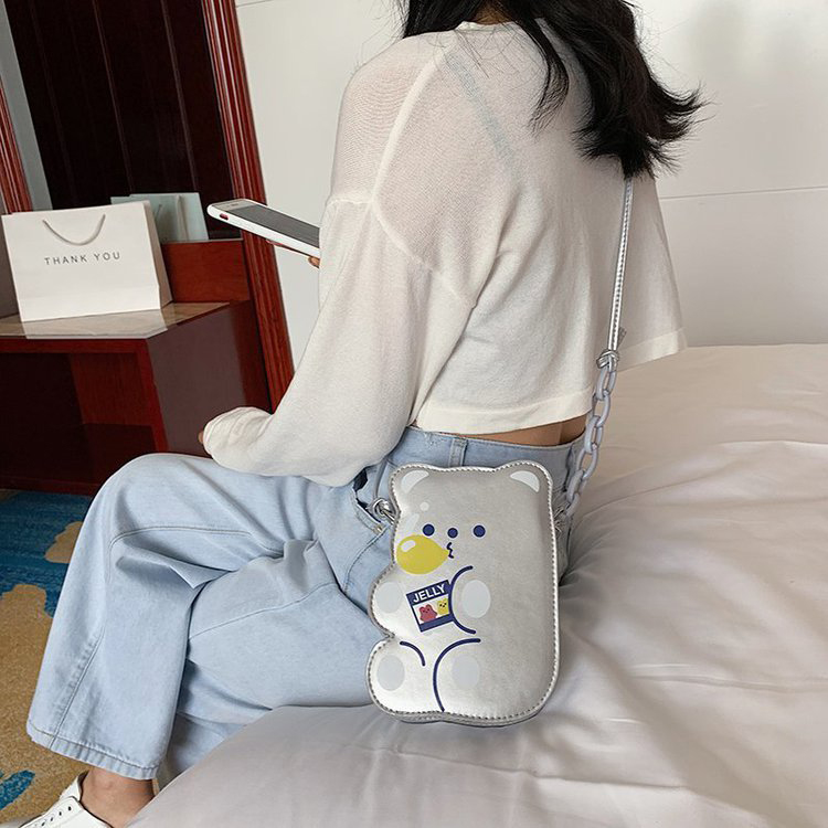 Fashion Silver Cartoon Bear Shoulder Messenger Bag,Shoulder bags
