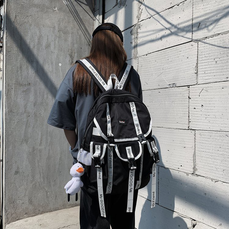 Fashion Black Send Pendant Large-capacity Letter Backpack,Backpack