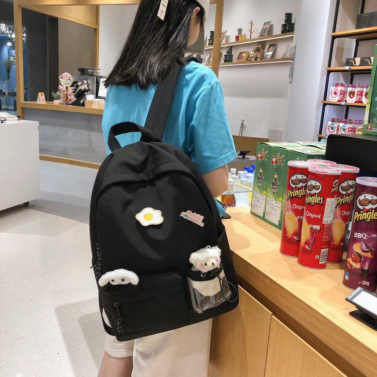 Fashion Black Bear Pendant Egg Badge Backpack,Backpack