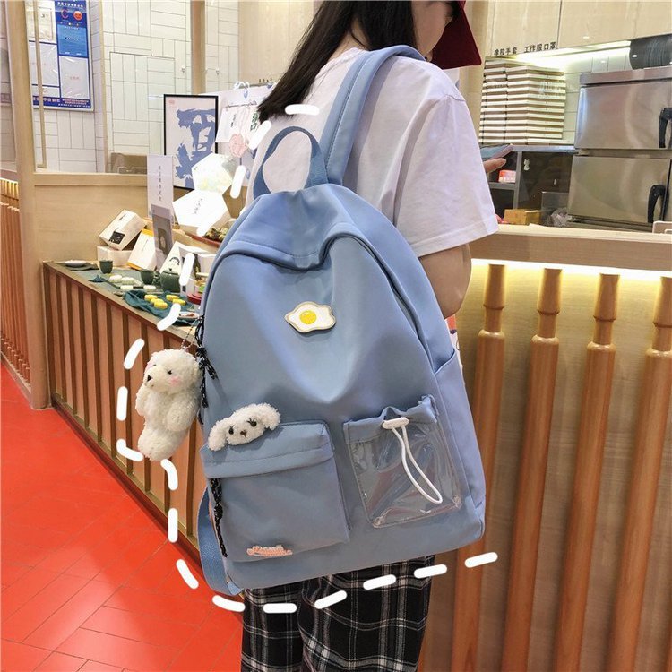 Fashion Blue Send Bear Pendant Egg Badge Backpack,Backpack