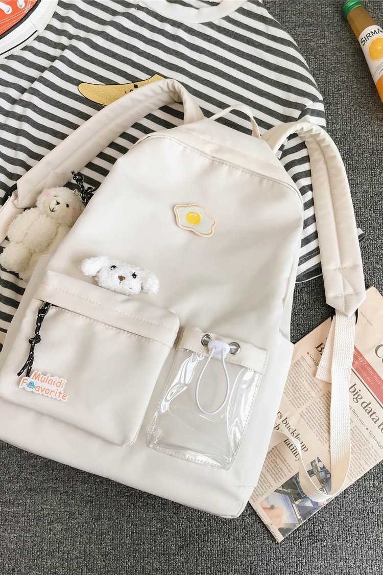 Fashion Send A Bear Pendant On White Egg Badge Backpack,Backpack