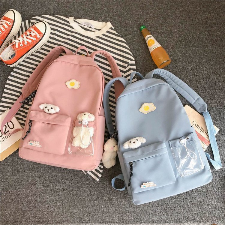 Fashion Pink To Send Bear Pendant Egg Badge Backpack,Backpack