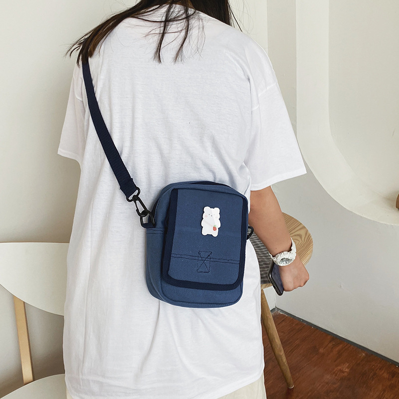 Fashion Blue Canvas Bear Cartoon Shoulder Bag,Shoulder bags