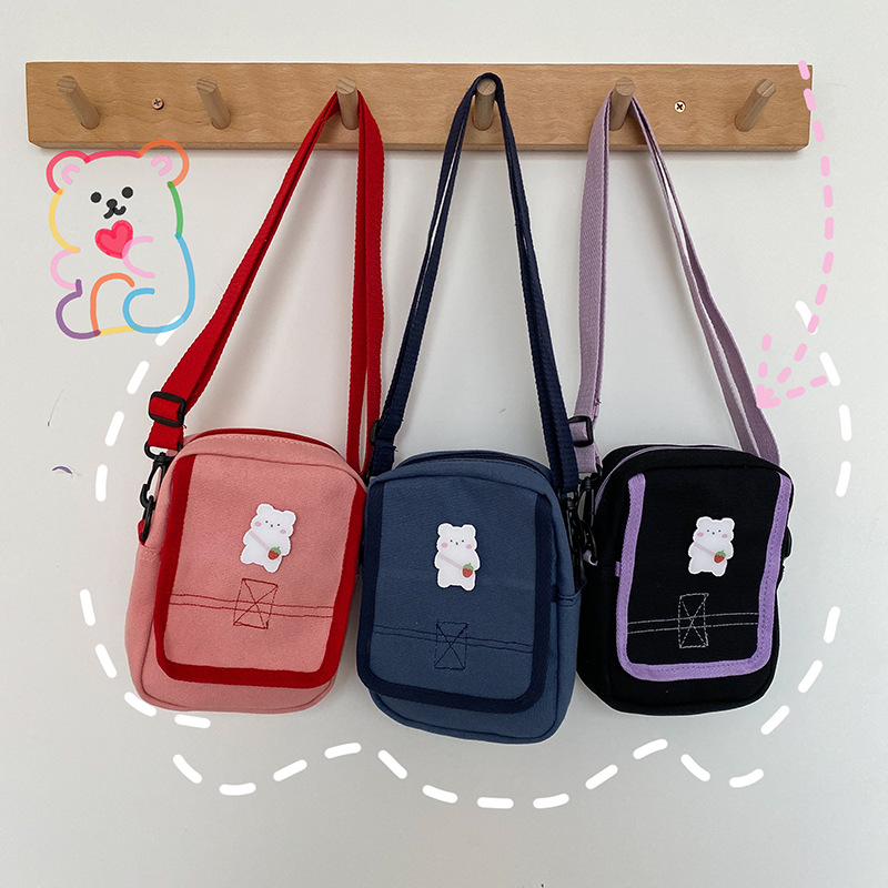 Fashion Pink Canvas Bear Cartoon Shoulder Bag,Shoulder bags