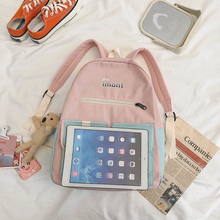 Fashion Pale Pinkish Gray Colorblock Transparent Check Backpack,Backpack