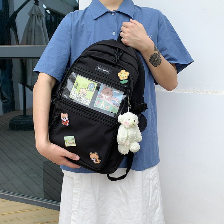 Fashion Green Bear Pendant Cartoon Transparent Card Badge Doll Backpack,Backpack