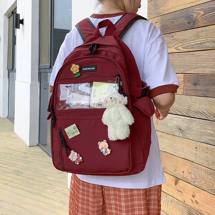 Fashion Red Send Bear Pendant Cartoon Transparent Card Badge Doll Backpack,Backpack