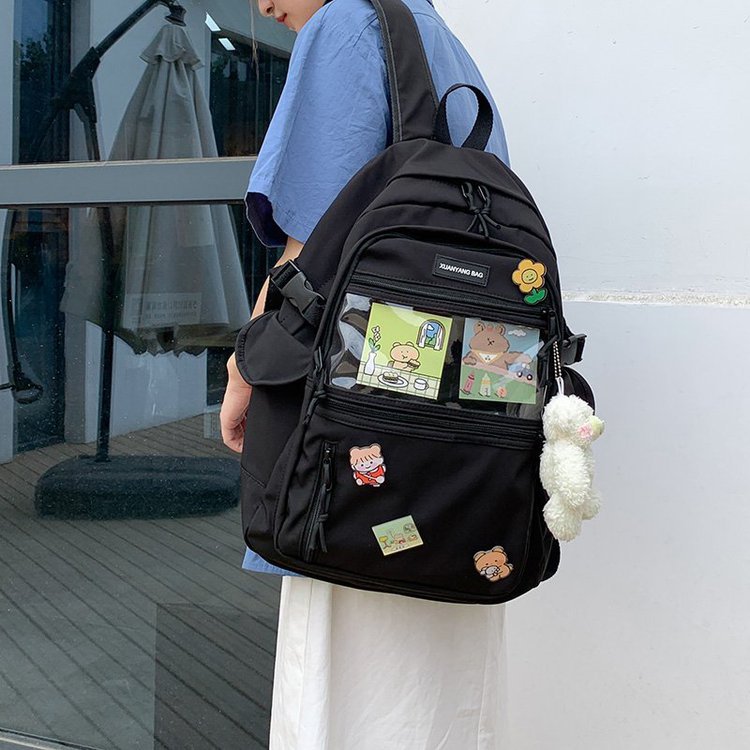 Fashion Red Send Bear Pendant Cartoon Transparent Card Badge Doll Backpack,Backpack