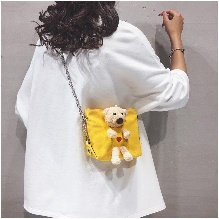Fashion Yellow Plush Bear Canvas Crossbody Bag,Shoulder bags