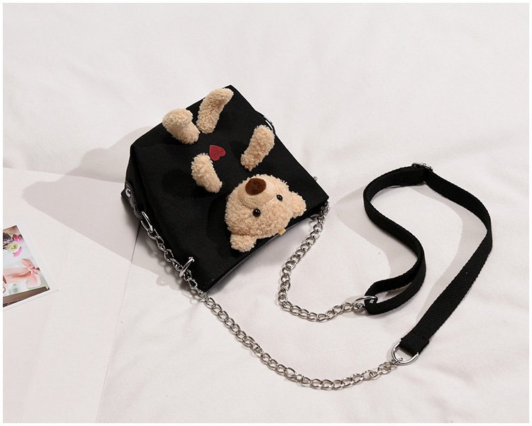 Fashion Black Plush Bear Canvas Crossbody Bag,Shoulder bags