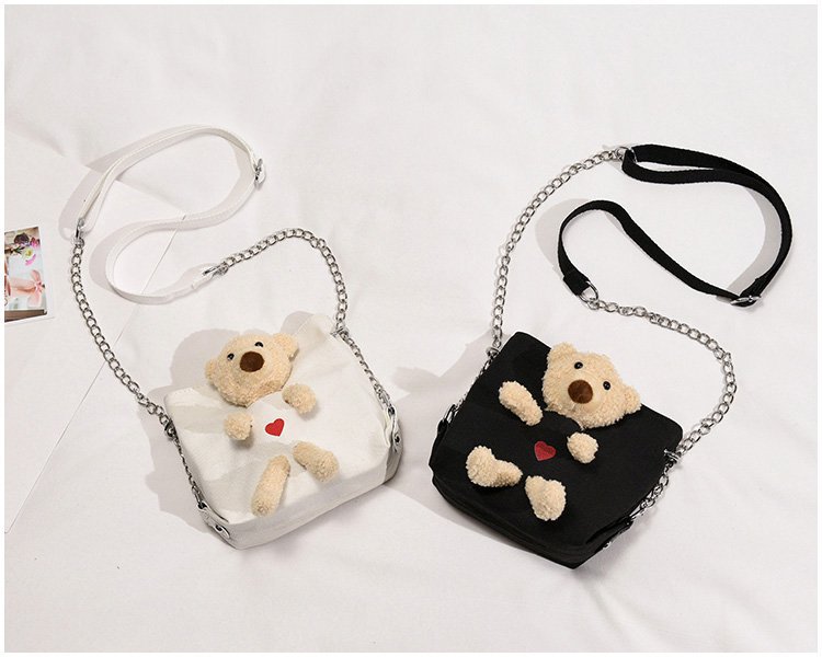 Fashion White Plush Bear Canvas Crossbody Bag,Shoulder bags