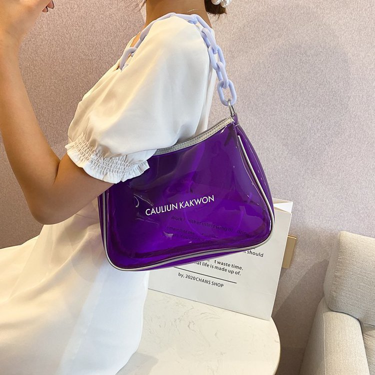 Fashion Purple Transparent Acrylic Chain Underarm Bag,Shoulder bags