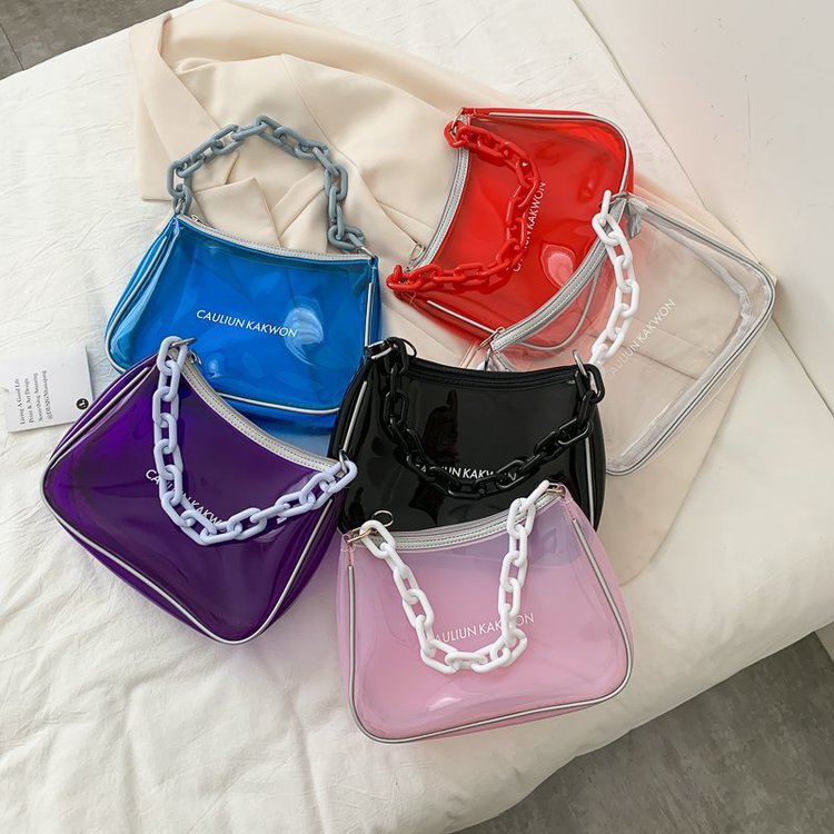 Fashion Blue Transparent Acrylic Chain Underarm Bag,Shoulder bags