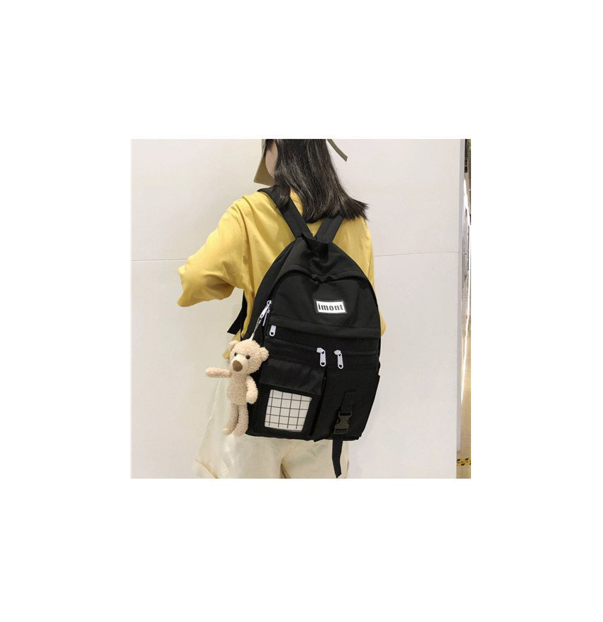 Fashion Black Bear Pendant Plush Bear Doll Transparent Lattice Backpack,Backpack