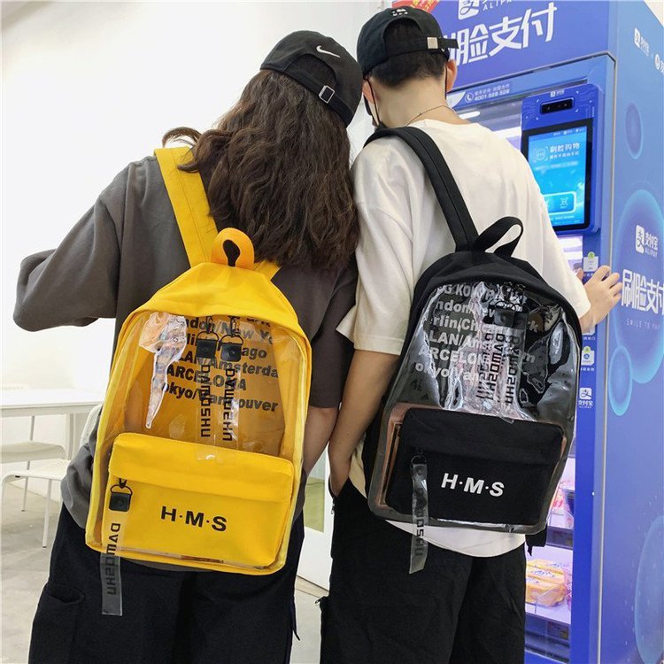 Fashion Yellow Transparent Printed Letter Backpack,Backpack
