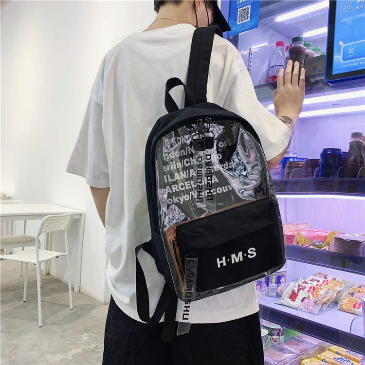 Fashion Black Transparent Printed Letter Backpack,Backpack