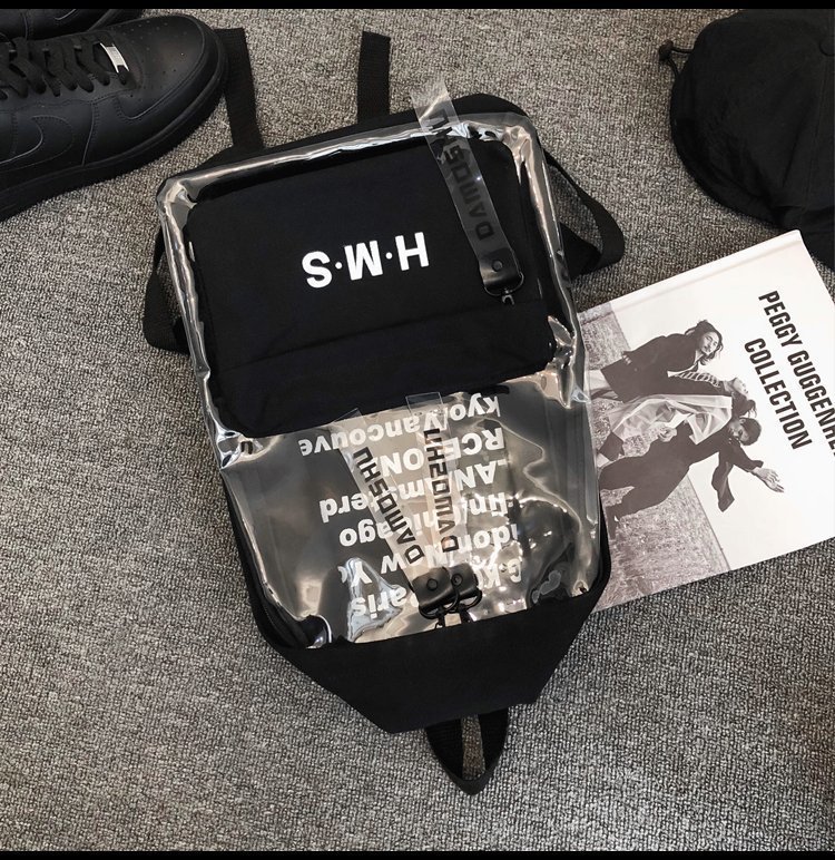 Fashion Black Transparent Printed Letter Backpack,Backpack