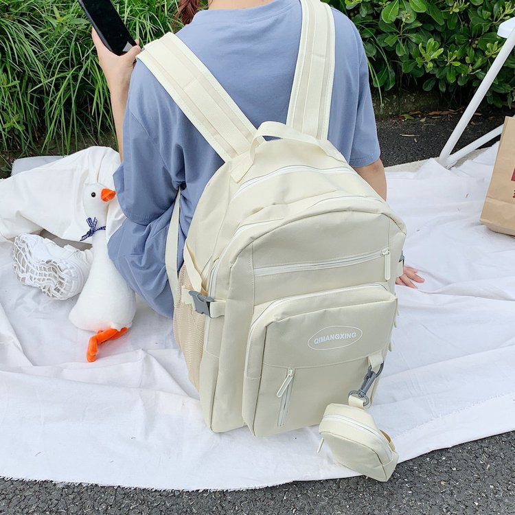 Fashion Creamy-white Multi-pocket Large-capacity Letter Logo Backpack,Backpack