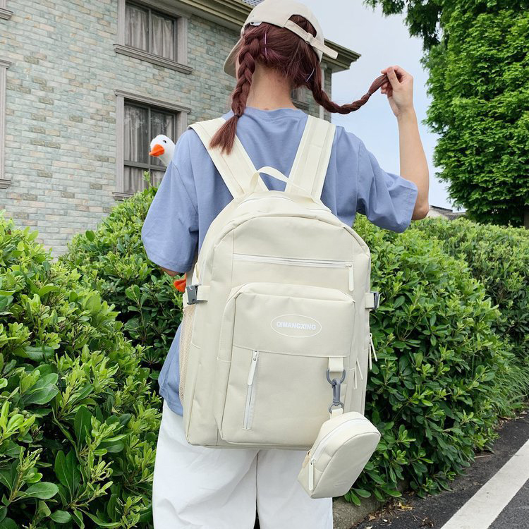 Fashion Creamy-white Multi-pocket Large-capacity Letter Logo Backpack,Backpack