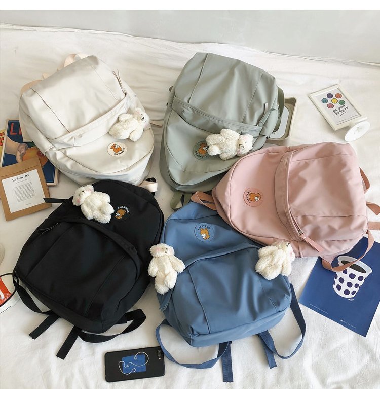 Fashion Blue Send Bear Pendant Bear Print Label Backpack,Backpack